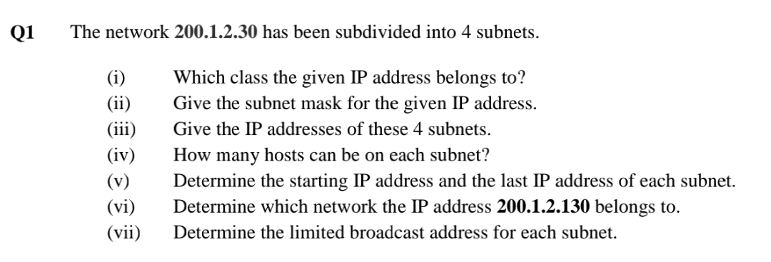  Subject - Computer Networks Please answer and explain Q1 The network