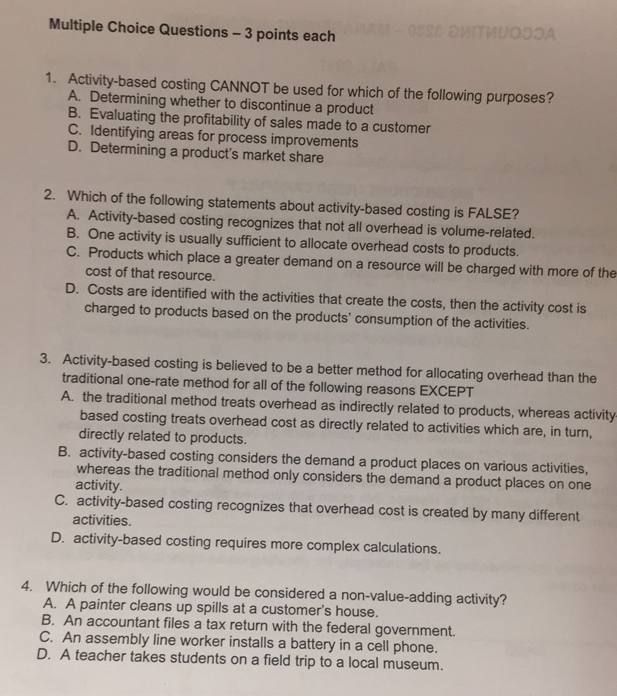 Please help me with these multiple-choice questions. Multiple Choice Questions -3 points
