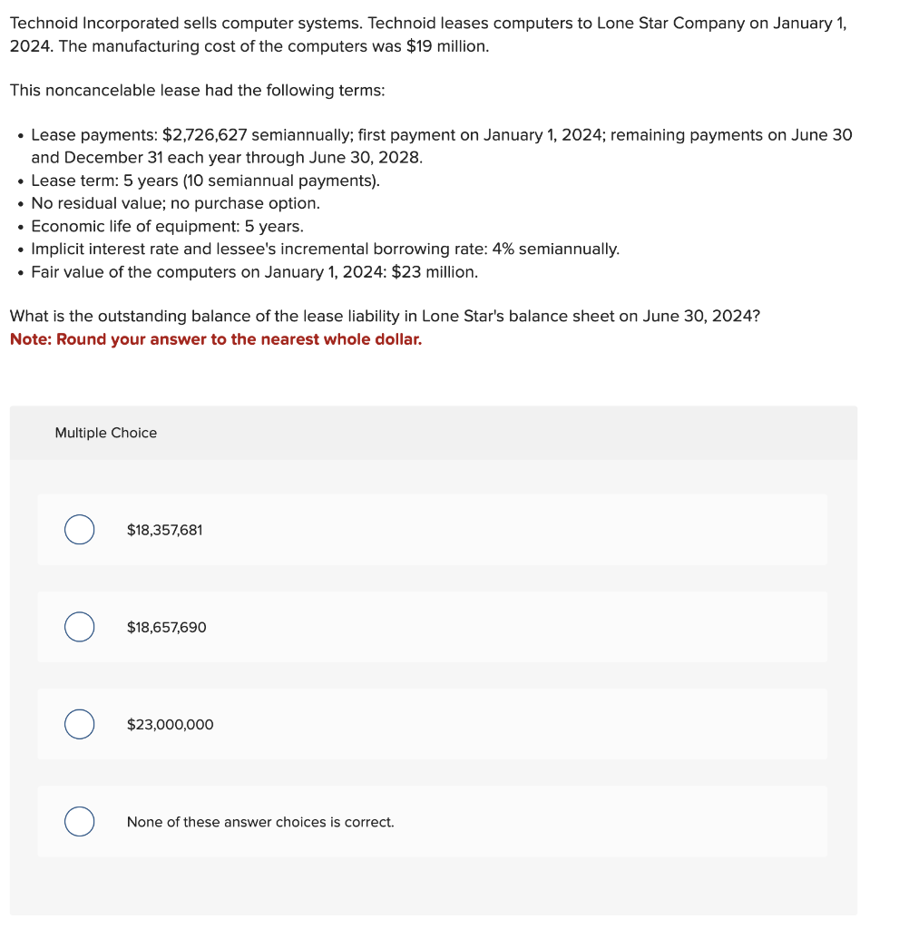 Technoid Incorporated sells computer systems. Technoid leases computers to Lone Star
