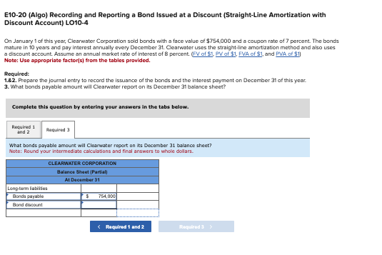 I just need help with required 3 E10-20 (Algo) Recording and Reporting
