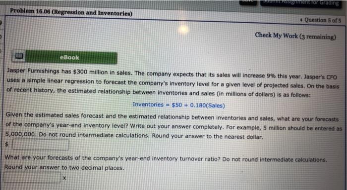  Syment for Grading Problem 16.06 (Regression and Inventories) Question 5 of