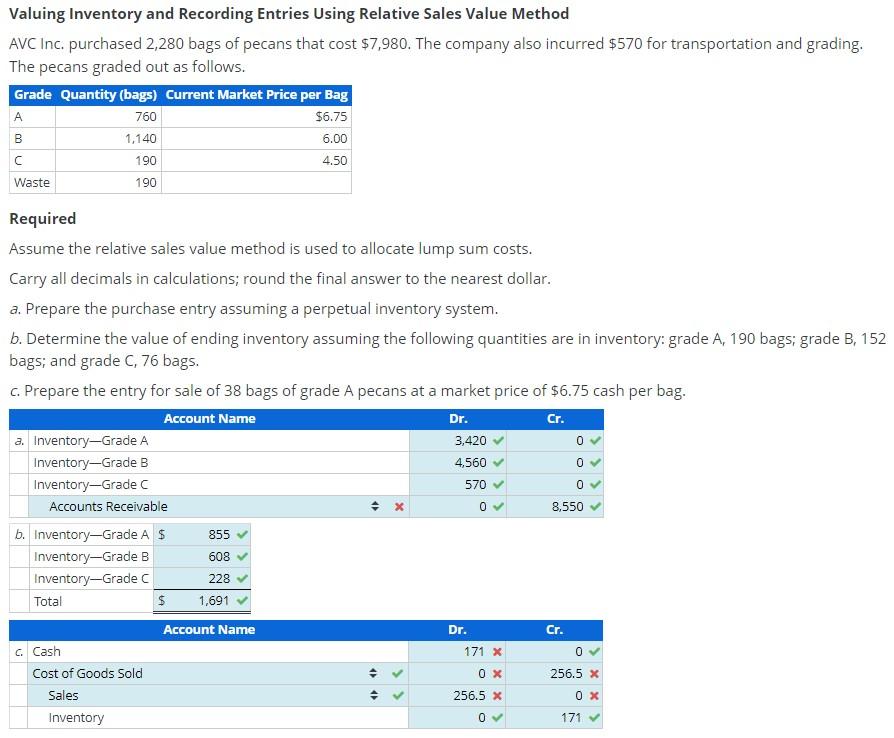  Valuing Inventory and Recording Entries Using Relative Sales Value Method AVC