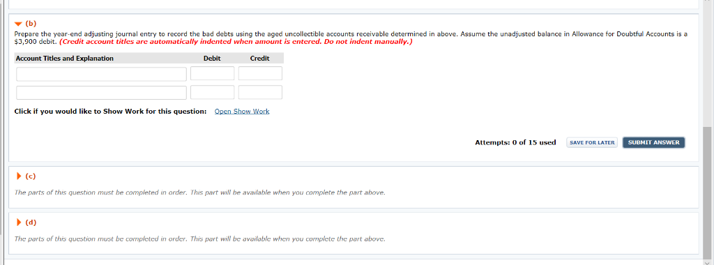 of accounting for bad debts. The company produced the following aging of