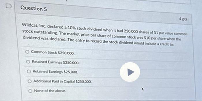  Wildcat, Inc. declared a 10\% stock dividend when it had 250,000