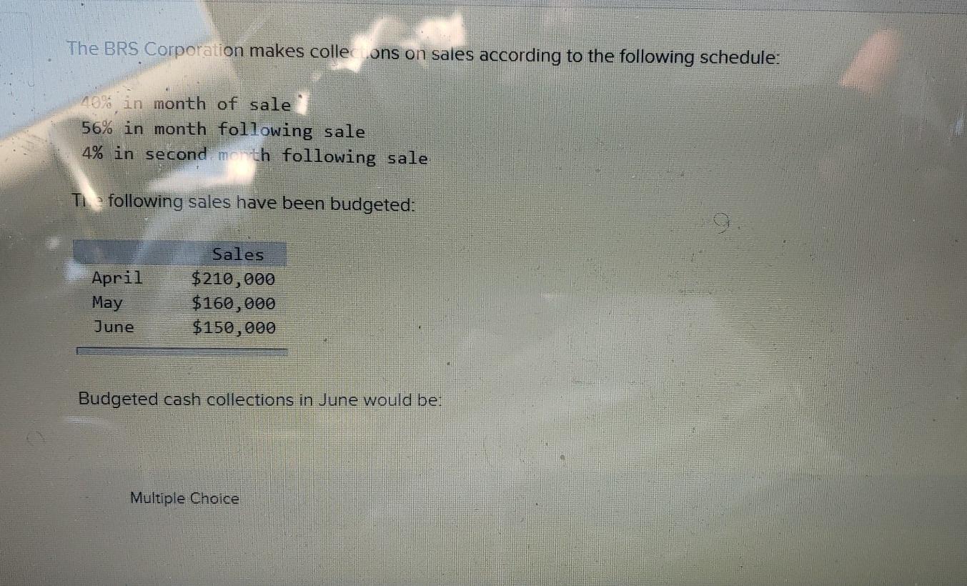  please answer question completely using multiple choice. The BRS Corporation makes
