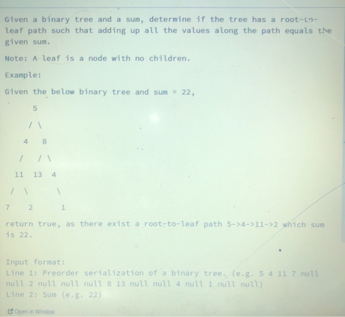  Given a binary tree and a sum, determine if the tree