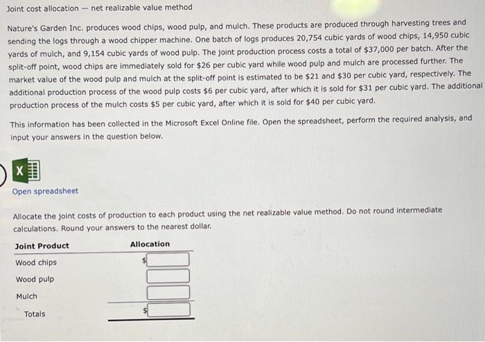  Help solve Joint cost allocation - net realizable value method Nature's