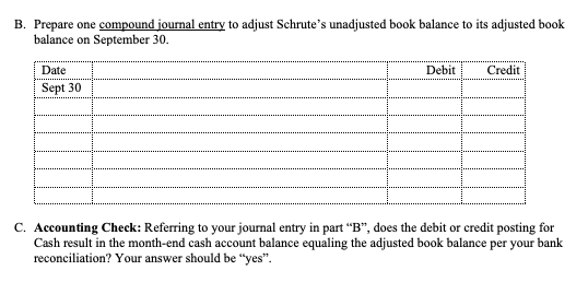 its bank reconciliation for the month of September. The following information is