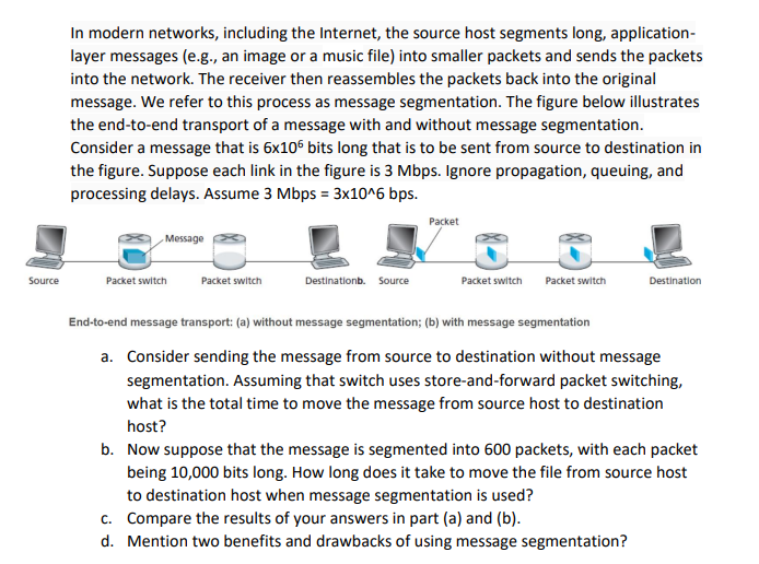 In modern networks, including the Internet, the source host segments long,