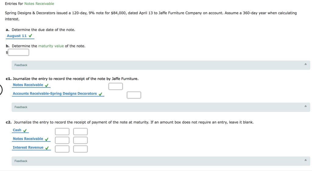 Entries for Notes Receivable Spring Designs & Decorators issued a 120-day,