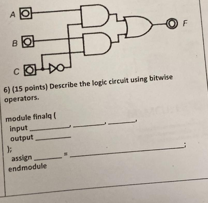  (15 points) Describe the logic circuit using bitwise operators. module finalq