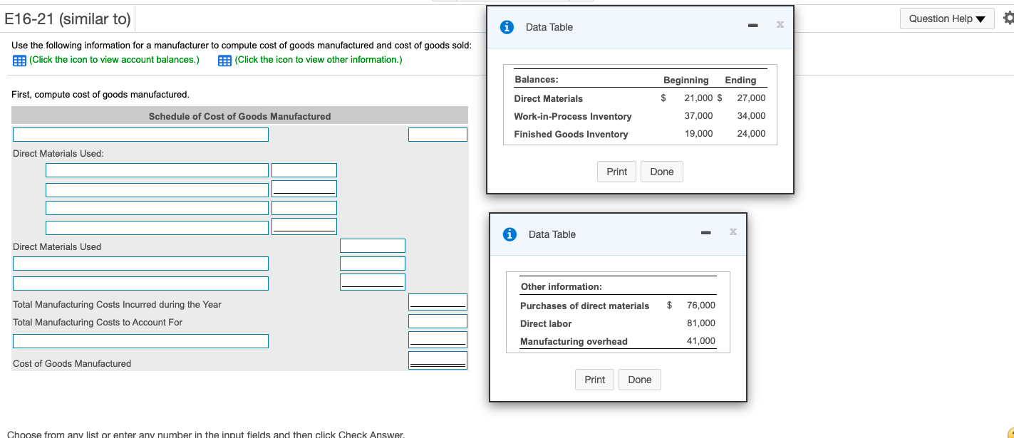 E16-21 (similar to) Question Help v Data Table Use the following