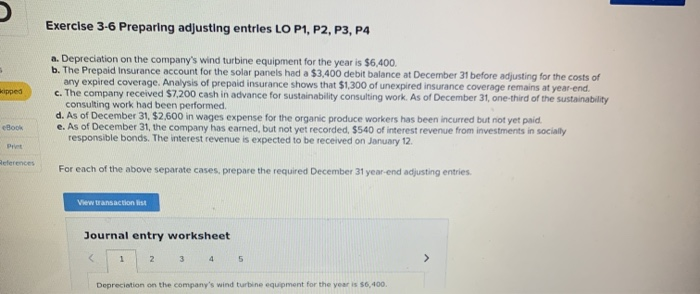  Exercise 3-6 Preparing adjusting entries LO P1, P2, P3, P4 kipped