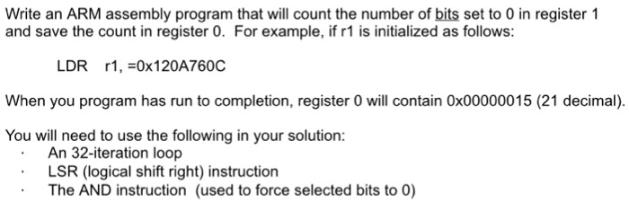  Write an ARM assembly program that will count the number of