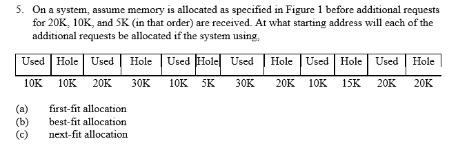 Operating System 5. On a system, assume memory is allocated as specified