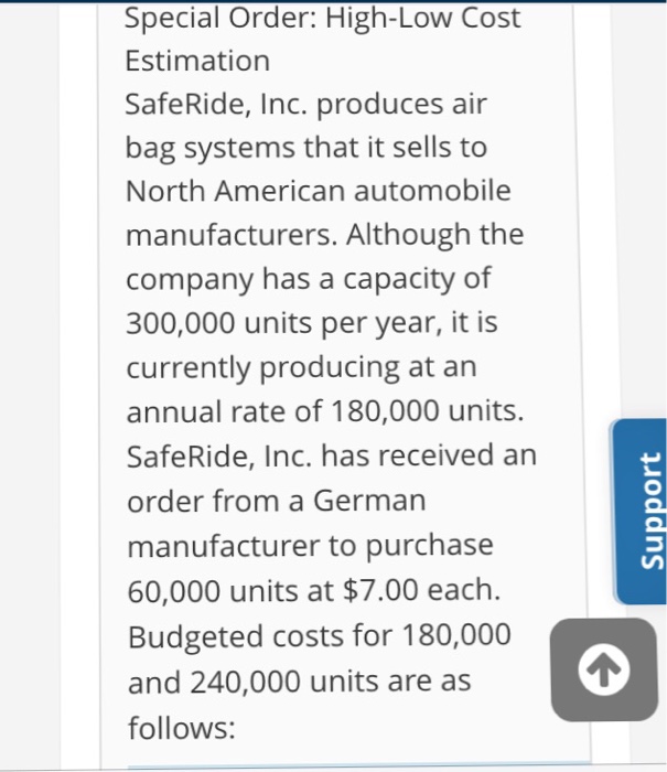  Special Order : High-Low Special Order: High-Low Cost Estimation SafeRide, Inc.