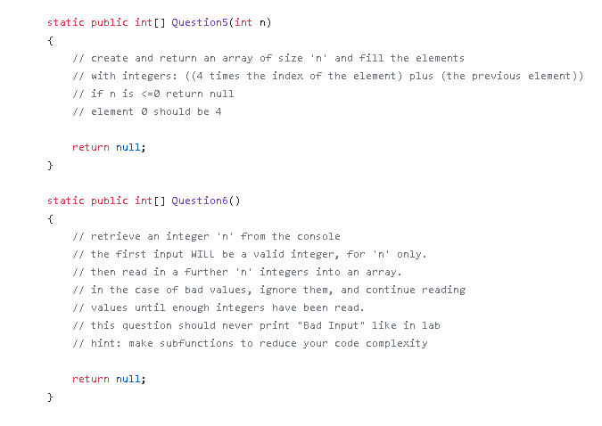  static public int[] Question5(int n) // create and return an array