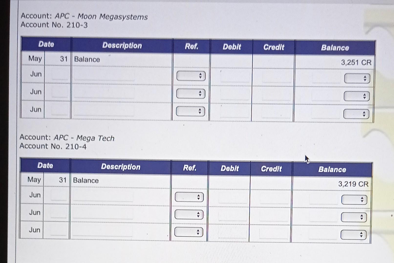 subsidiary ledger we need to fill up the table which is