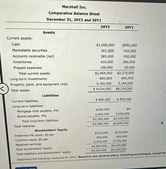 the Years Ended December 31, 20Y2 and 20 Y1 Marshall Inc. Comparative