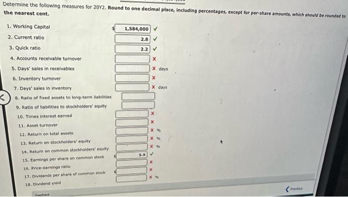 Balance Sheet December 31, 20Y2 and 20Y1 4 20Y2 20Y1 Determine the