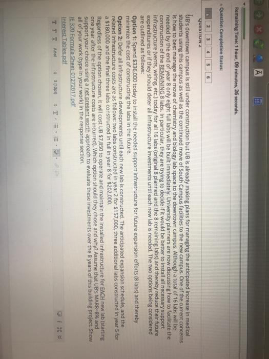  Remaining Time: 1 hour, 09 minutes, 26 seconds. Question Completion Status: