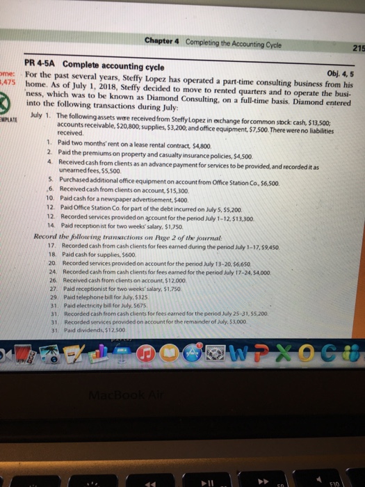  Chapter 4 Completing the Accounting Cycle 215 PR 4-5A Complete accounting