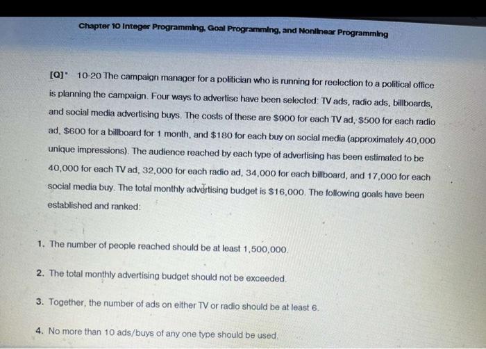  answer A ! step by step please Chapter 10 Integer Programmlig,