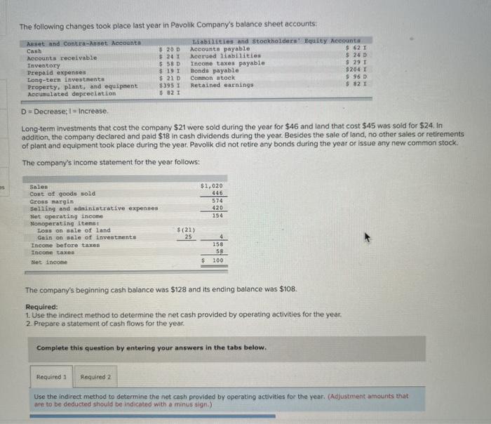  please help The following changes took place last year in Pavolik