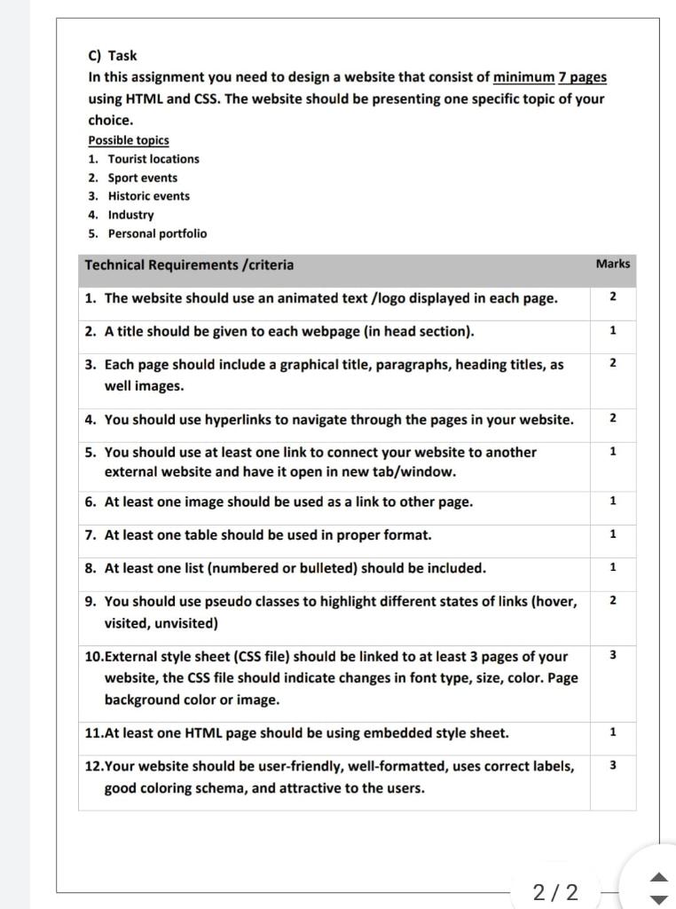  C) Task In this assignment you need to design a website