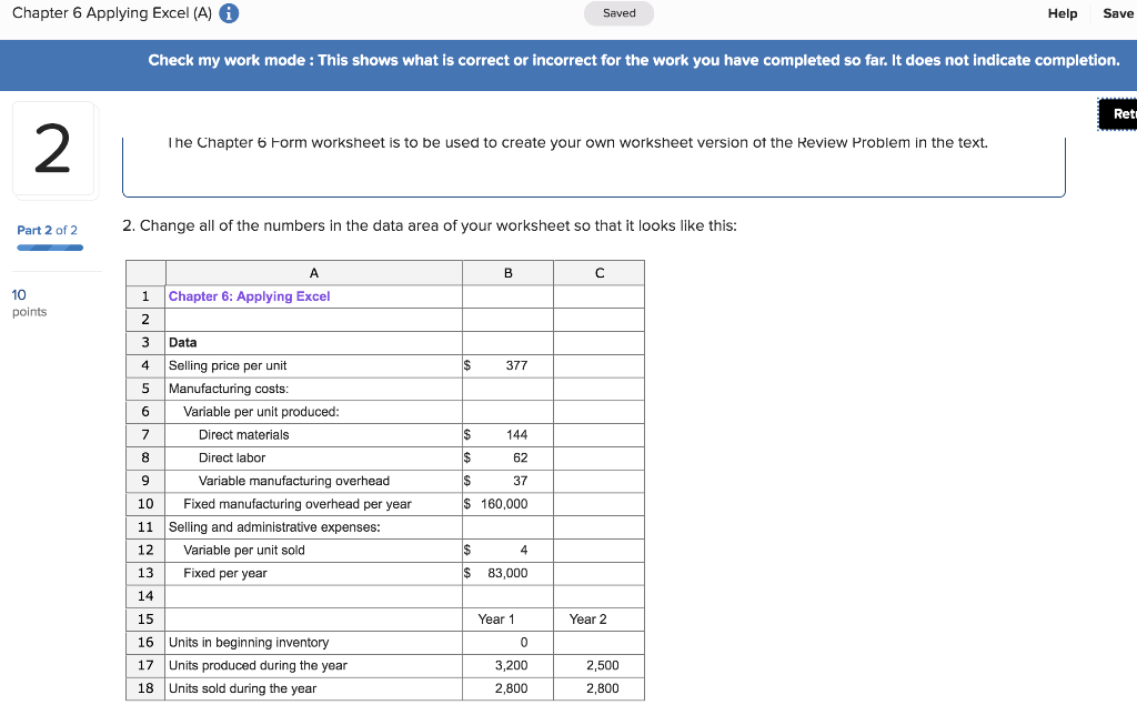  Chapter 6 Applying Excel (A) Help Save Saved Check my work