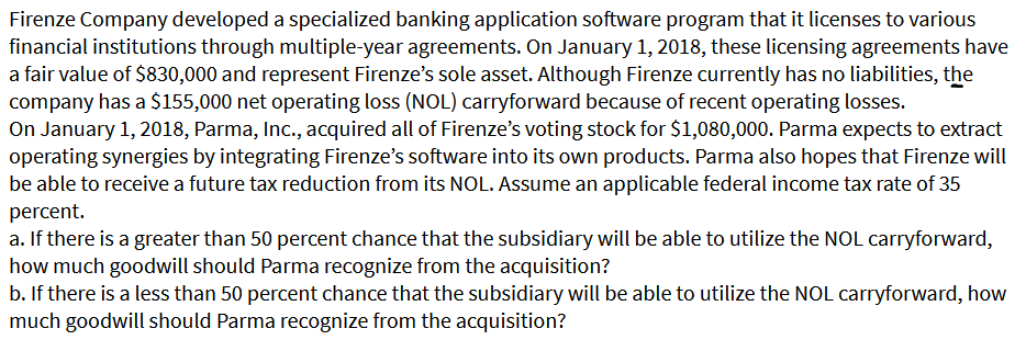  Firenze Company developed a specialized banking application software program that it