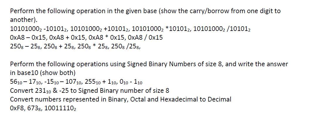 COMPUTER ORGANIZATION AND ASSEMBLY PROGRAMMING LANGUAGE Perform the following operation in the