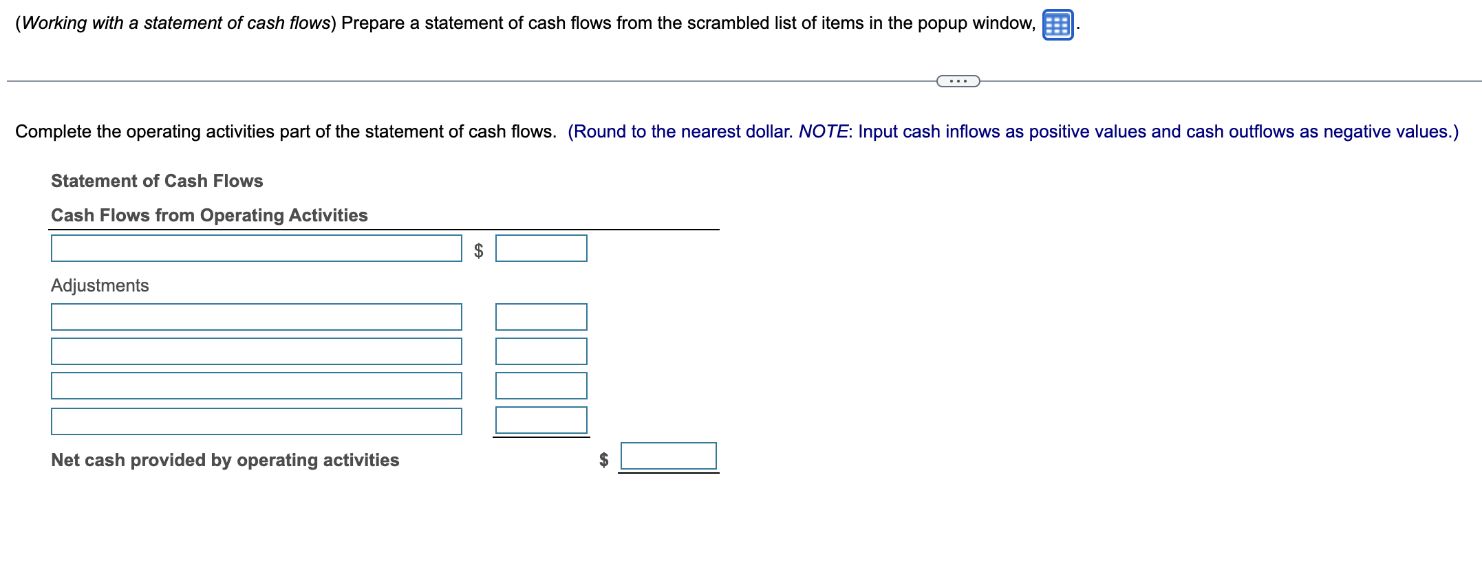 its contents into a spreadsheet.) (Working with a statement of cash flows)