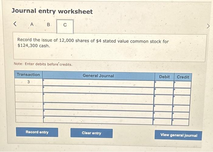12,000 shares of $4 stated value common stock for $124,300 cash. Note:
