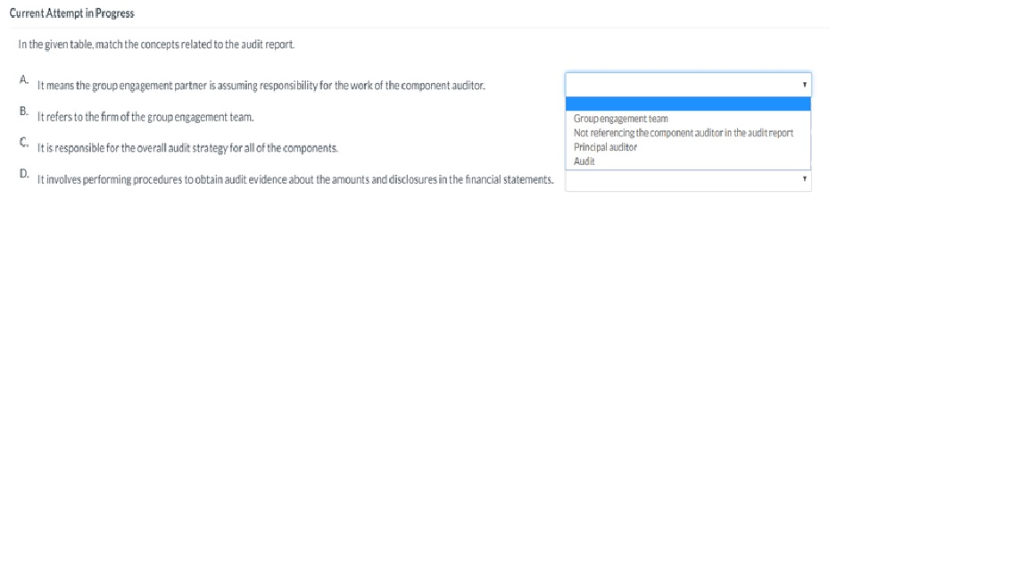 Current Attempt in Progress In the given table, match the concepts