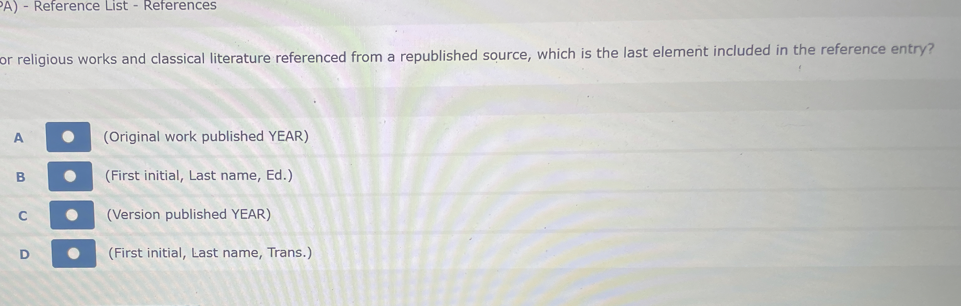  A)- Reference List - References or religious works and classical literature