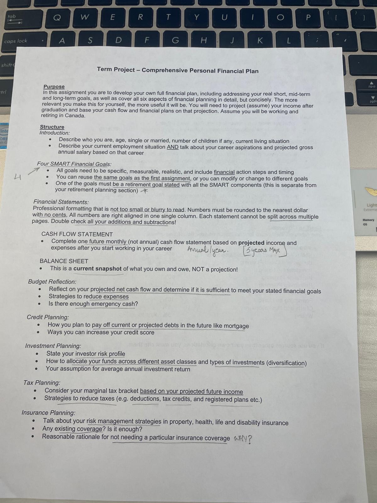  Term Project - Comprehensive Personal Financial Plan Purpose In this assignment