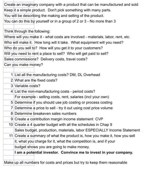 can you guy please help me solve 7,8,9,11 Create an imaginary company