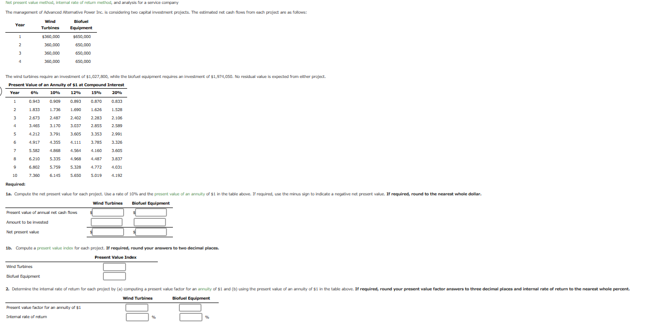  1b. Compute a present value index for each project. If required,