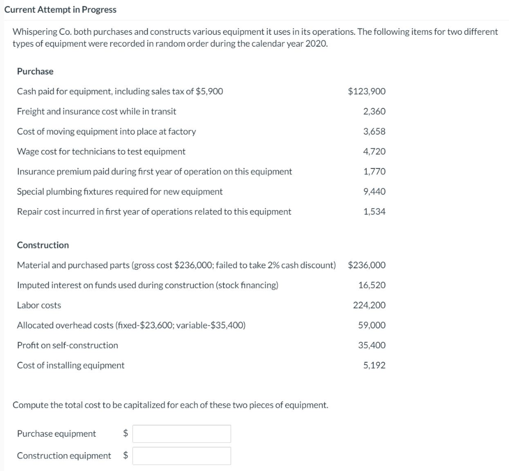 Current Attempt in Progress Whispering Co. both purchases and constructs various