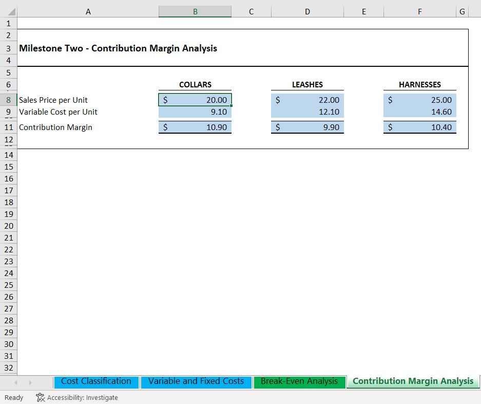 2 Milestone One - Variable and Fixed Costs 3 4 5 Collars