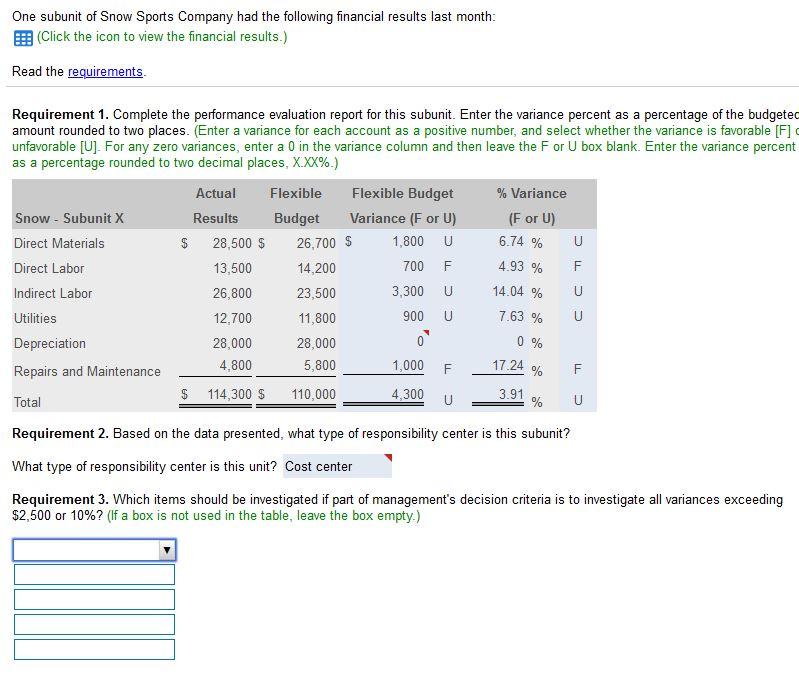 DROP DOWN OPTIONS: 1 Depreciation 2 Direct labor 3 Direct Materials