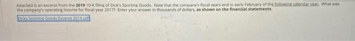 help please Attached is an excerpt from the 2019 10-K filing of