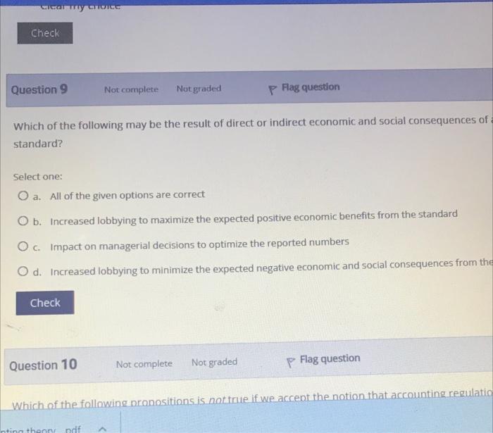  Check Question 9 Not complete Not graded P Flag question Which