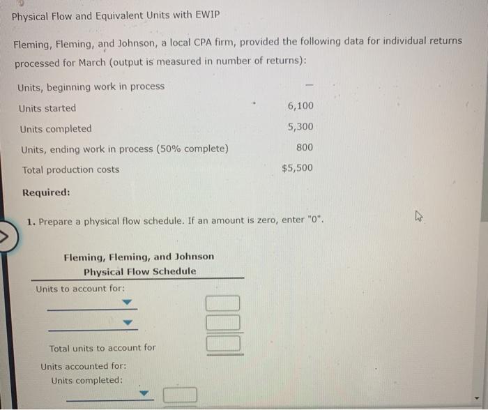  Physical Flow and Equivalent Units with EWIP Fleming, Fleming, and Johnson,