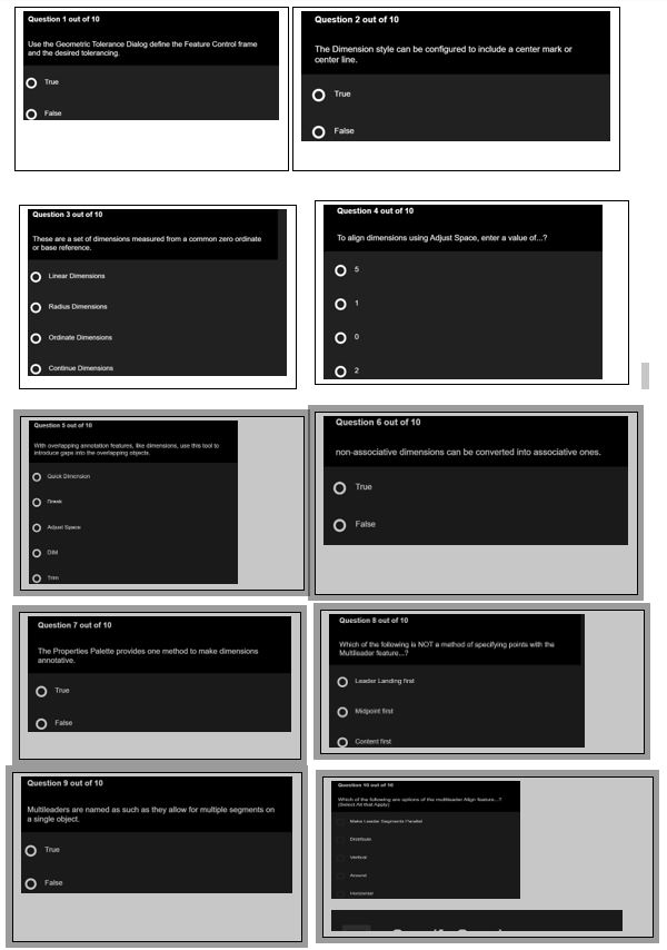  Autodesk AutoCAD 2D Drafting, Dimensioning and Detailing PT Multiple Choice questions