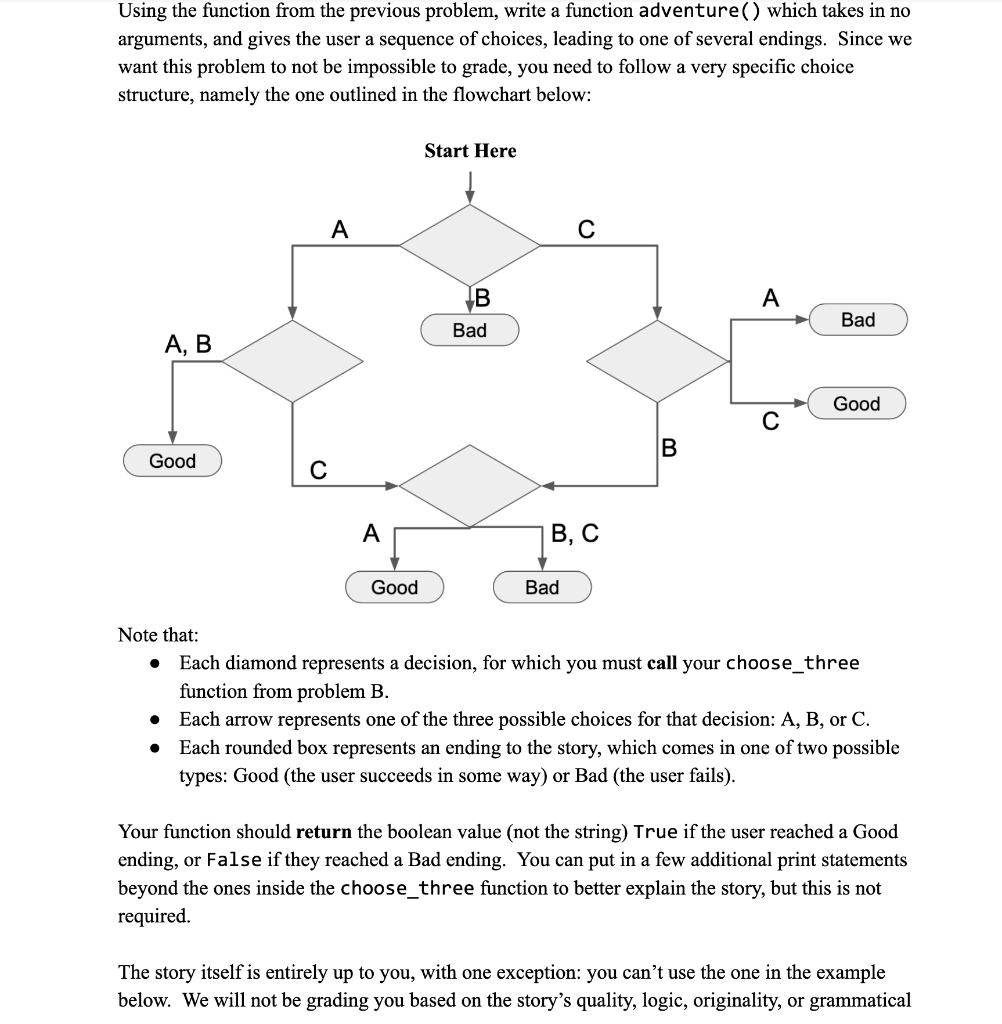  Using the function from the previous problem, write a function adventure