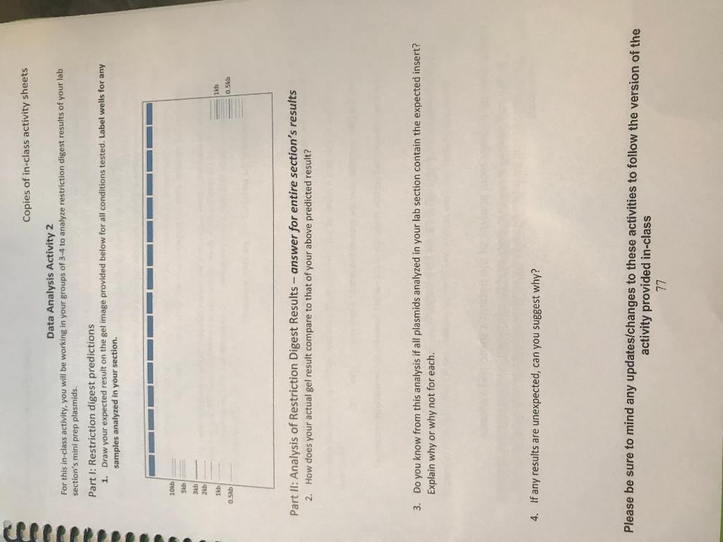 Copies of in-class activity sheets Data Analysis Activity 2 For this