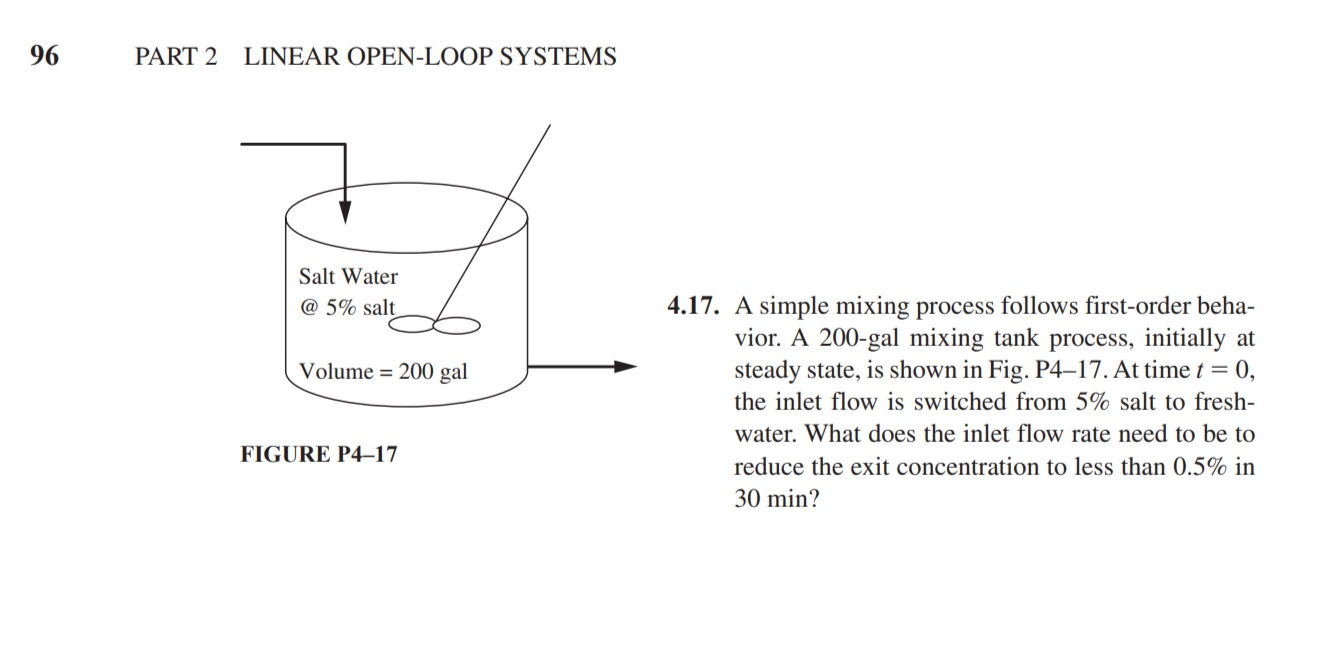  96 PART 2 LINEAR OPEN-LOOP SYSTEMS 4.17. A simple mixing process