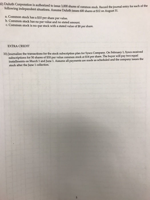 Solutions for 32 & 33 2) Duluth Corporation is authorized to issue